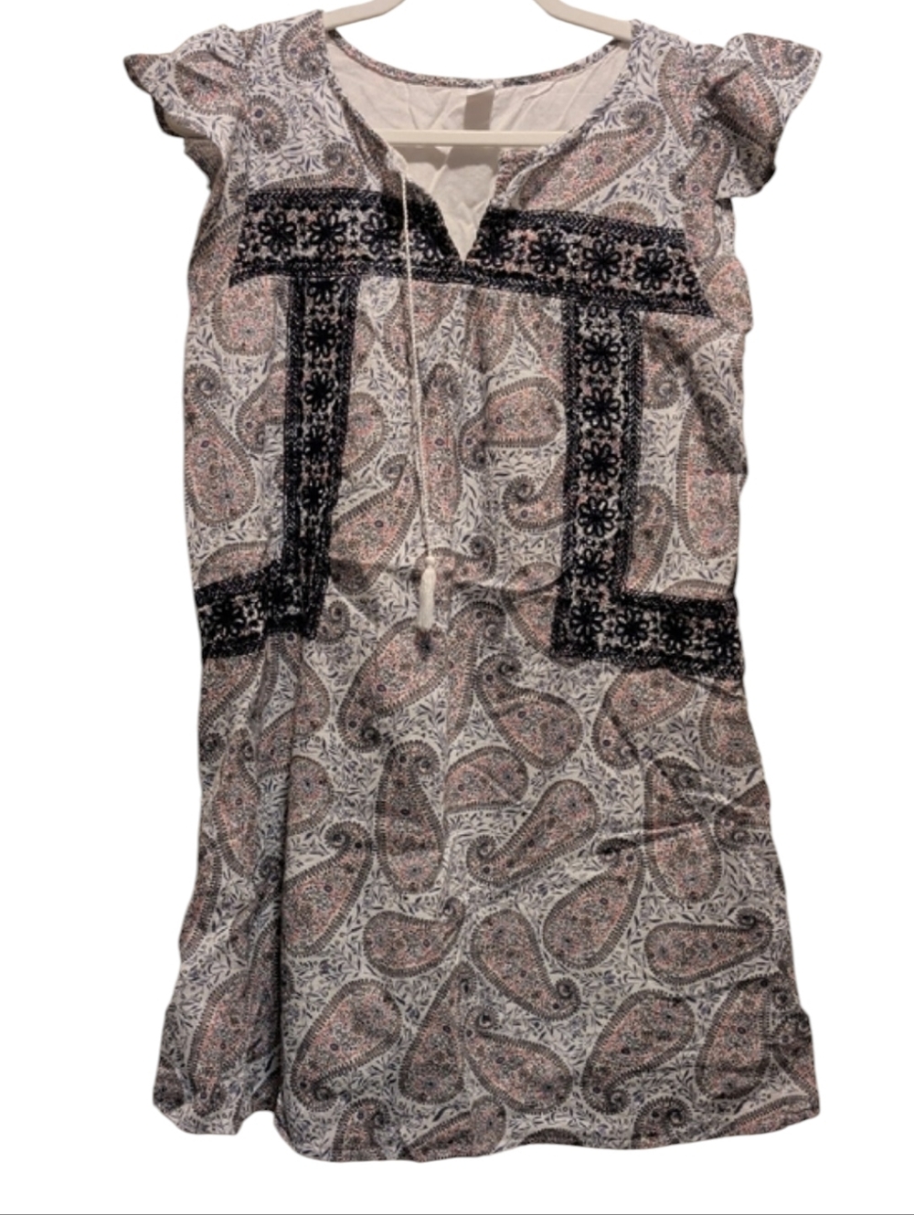 Old Navy White Tunic with Navy & Pink Paisley Trim (#C1011)